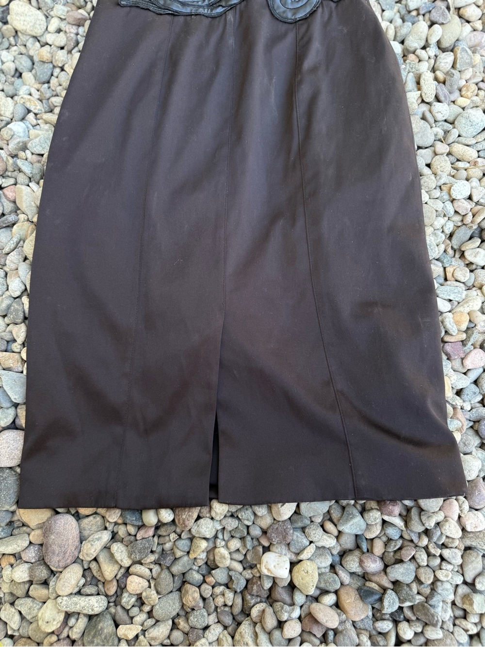 Karen Millen Dark Brown Midi Dress with Faux Leather Floral Embroidered Waist - Picture 9 of 12